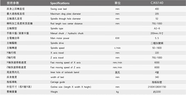 CJK6140数控机床参数表