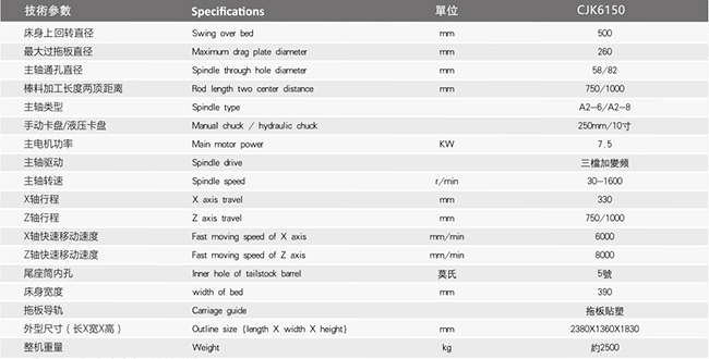 CJK6150数控机床参数表